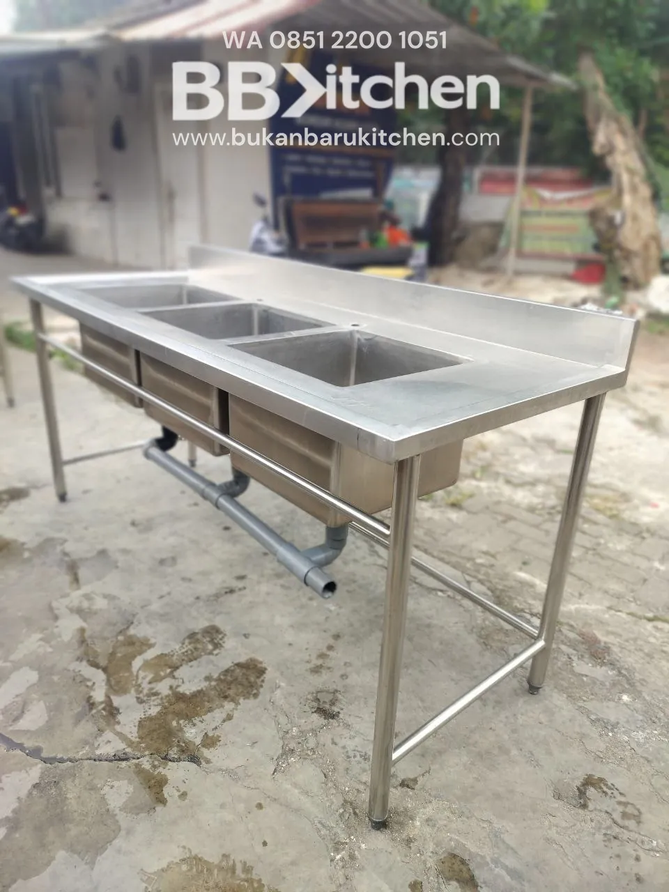Sink Stainless Steel 3 Lubang Ukuran P 180 L 70 T 85 foto 7