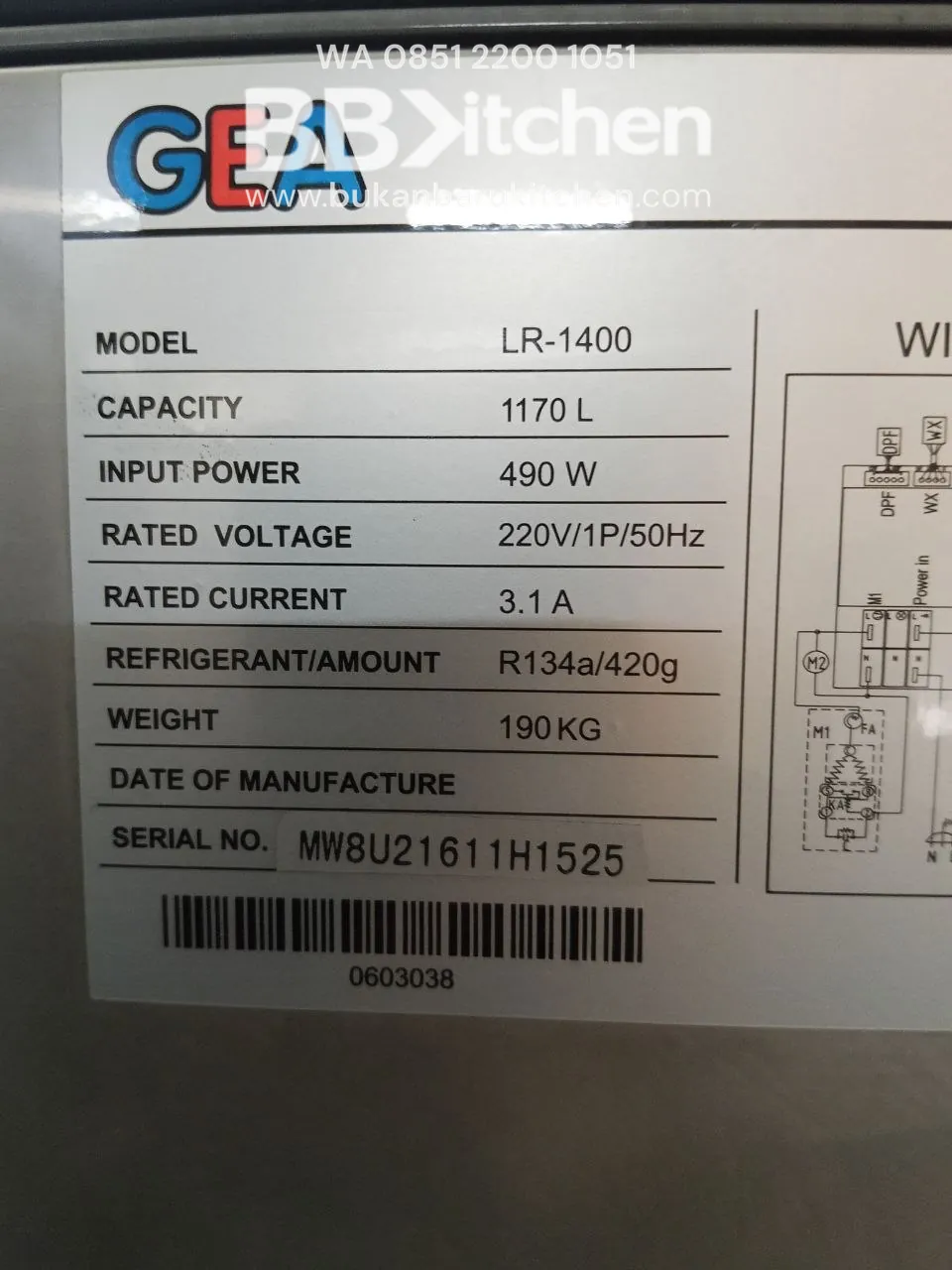 Chiller 2 Pintu Gea Model LR-1400 Ukuran 140x81x198 Kapasitas 1170L foto 7