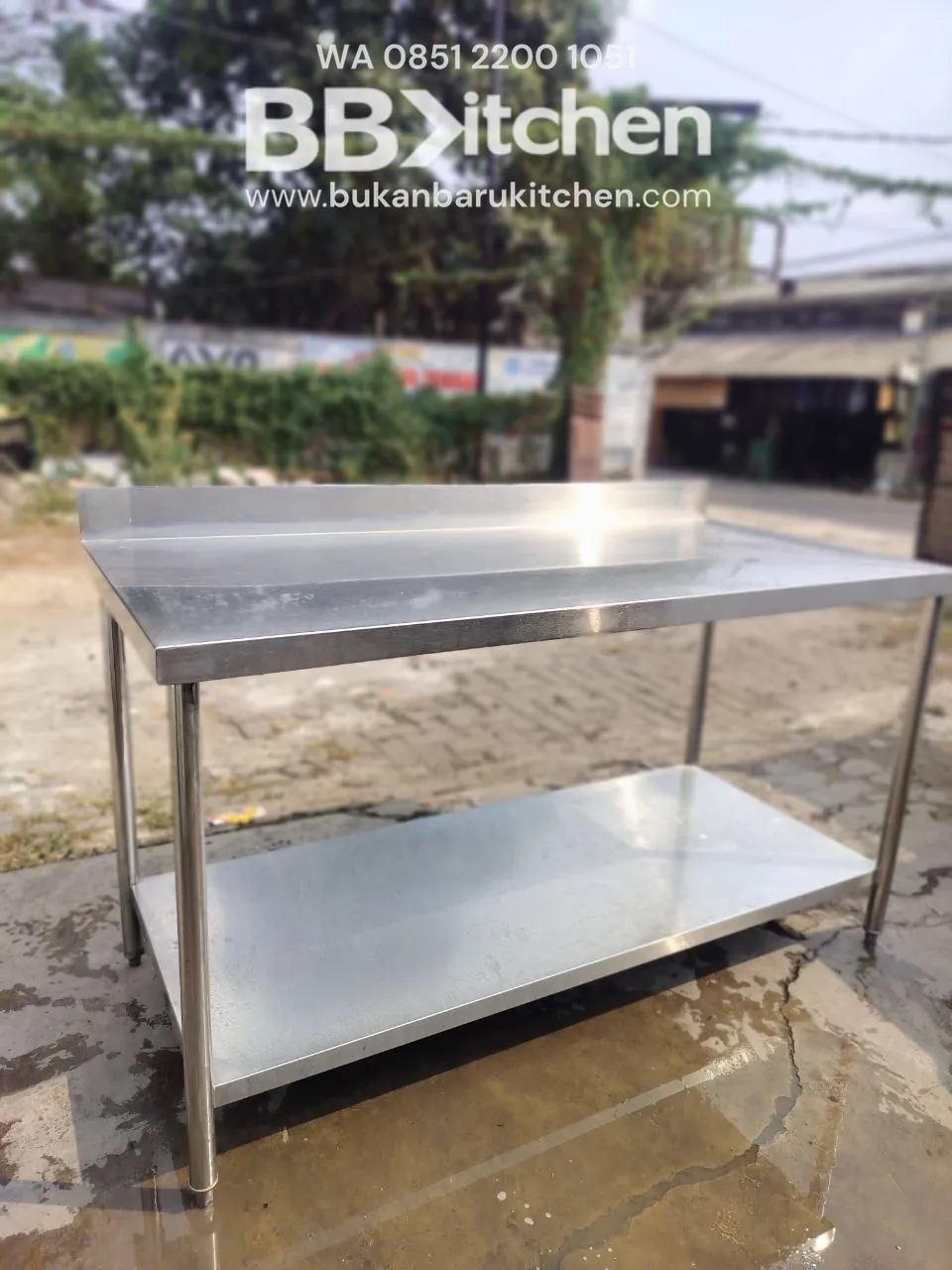Meja 2 Susun Stainless Steel dengan Backspash Ukuran P 154 L 75 T 85 foto 2