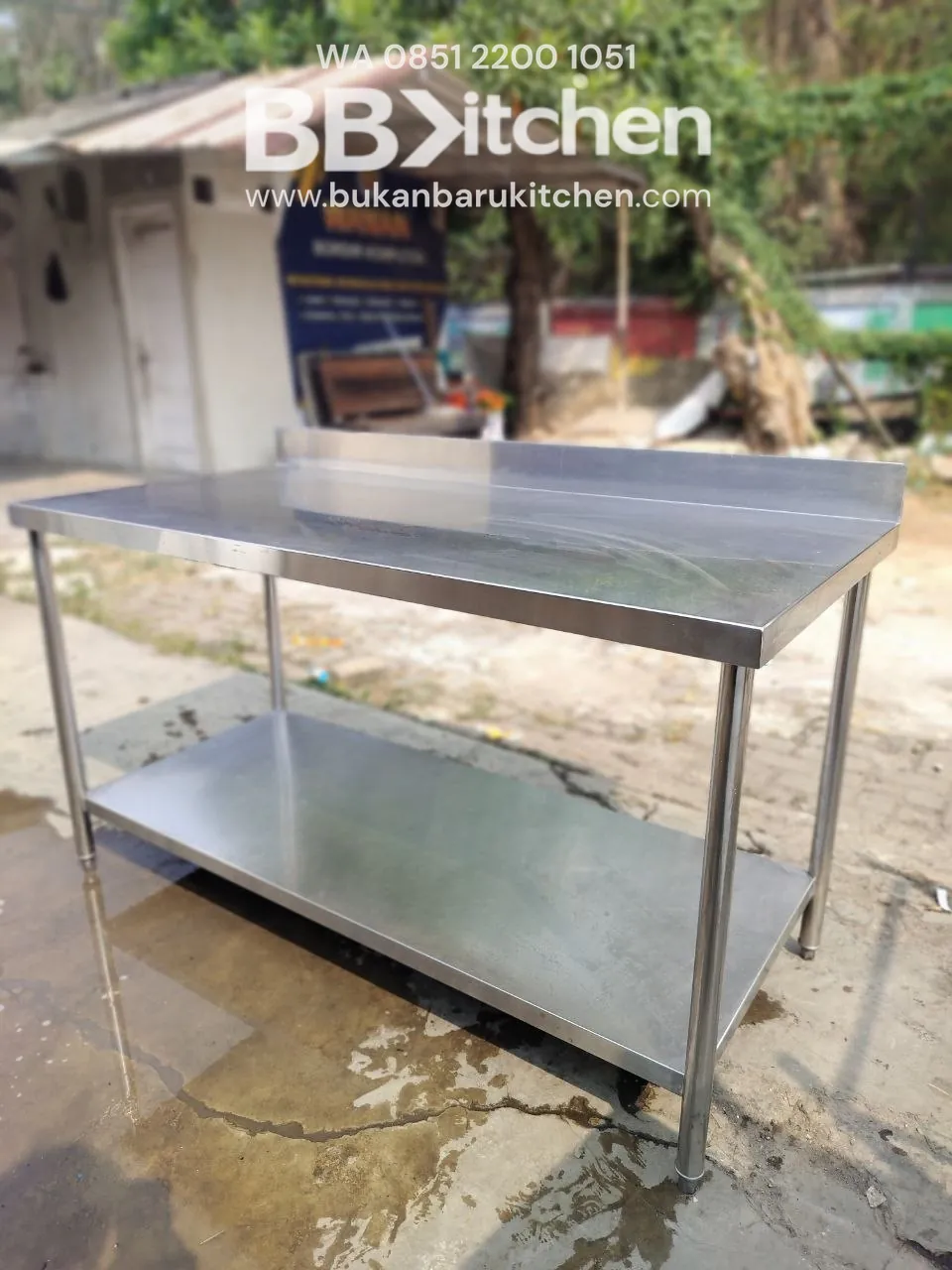 Meja 2 Susun Stainless Steel dengan Backspash Ukuran P 154 L 75 T 85 foto 3