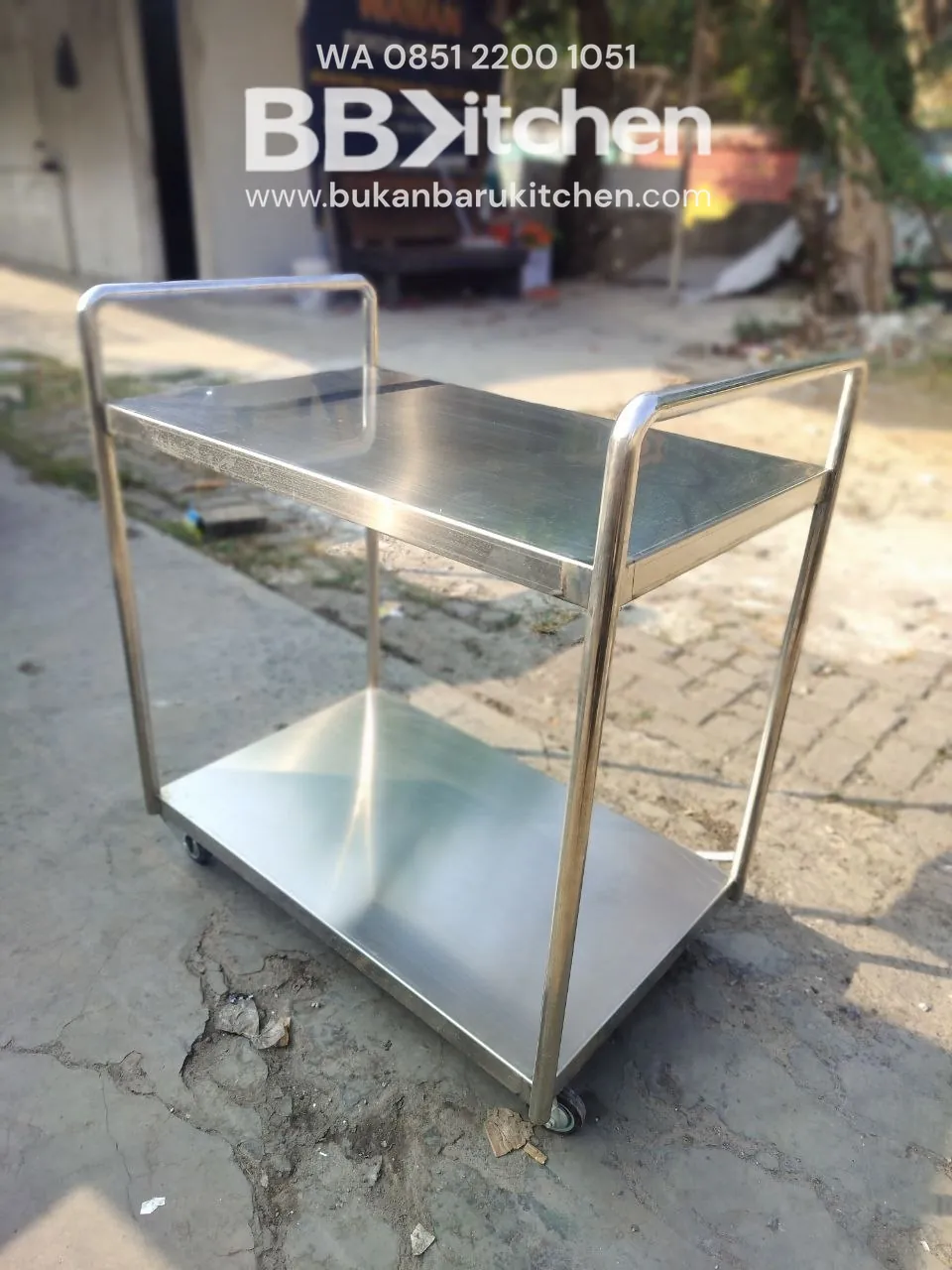 Troly Makanan Stainless Steel P80 L50 T77 untuk Restoran dan Katering foto 3