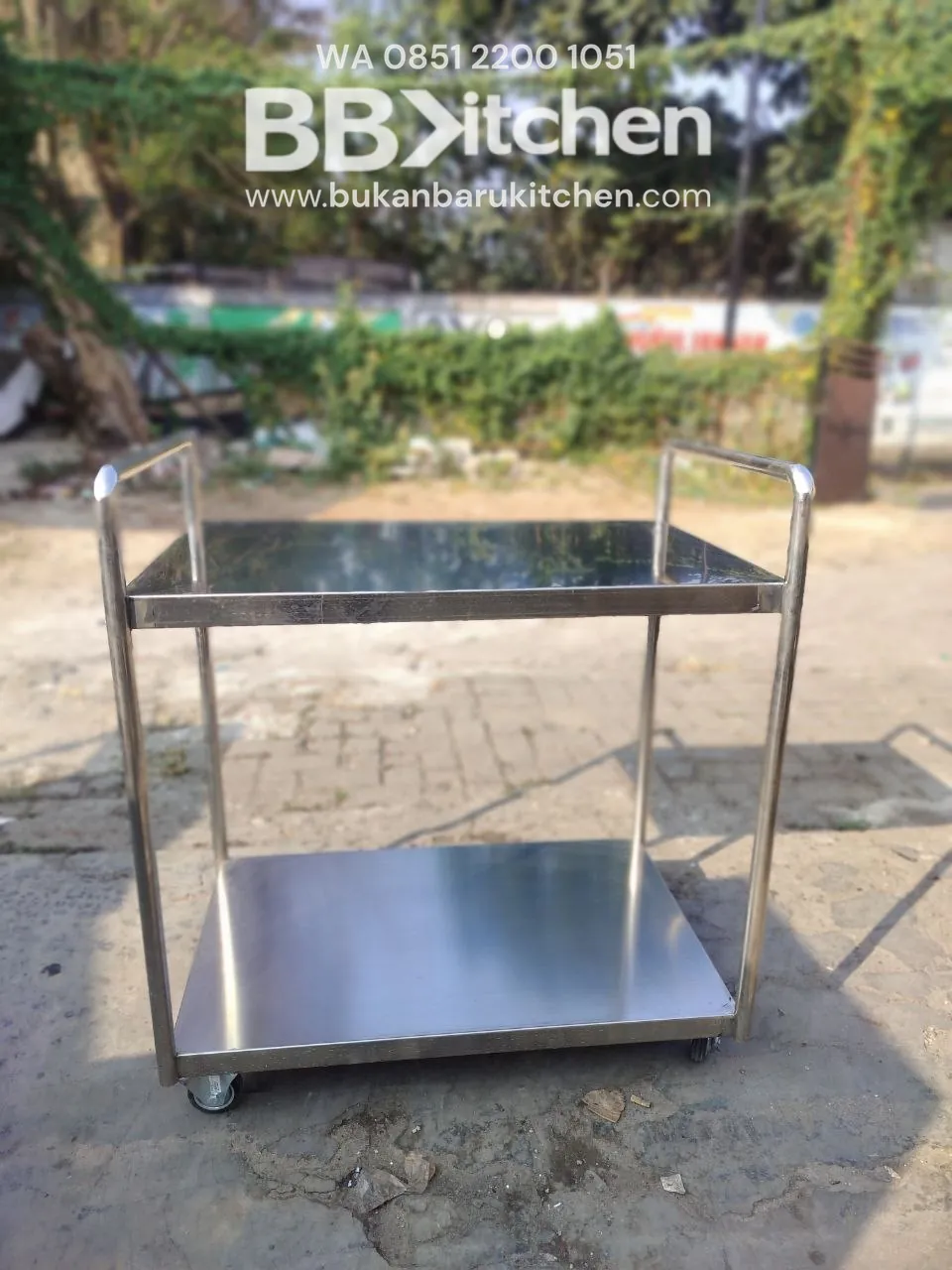 Troly Makanan Stainless Steel P80 L50 T77 untuk Restoran dan Katering foto 5