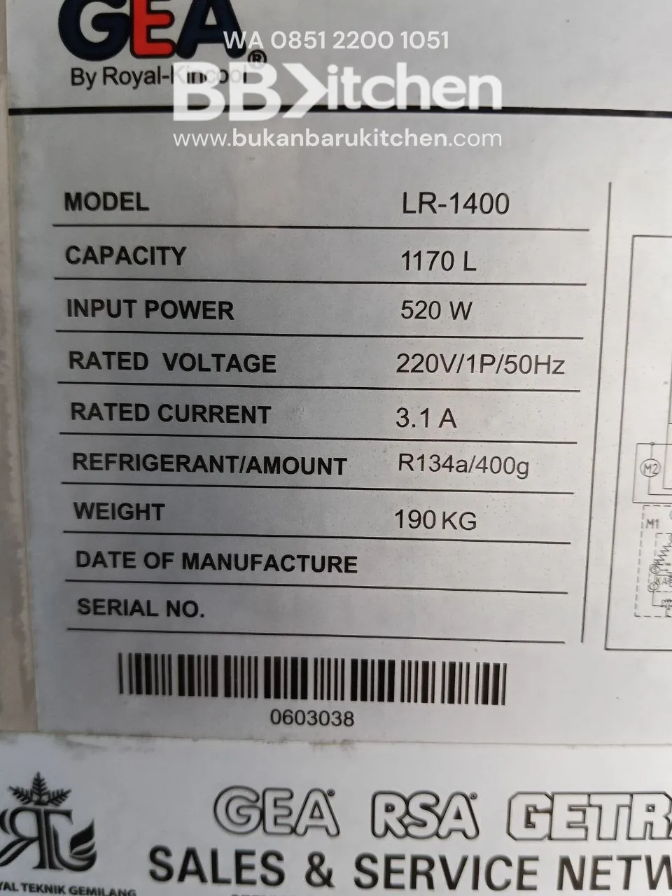 UpRight Chiller 2 Pintu GEA Model LR-1400 Kapasitas 1170L foto 7